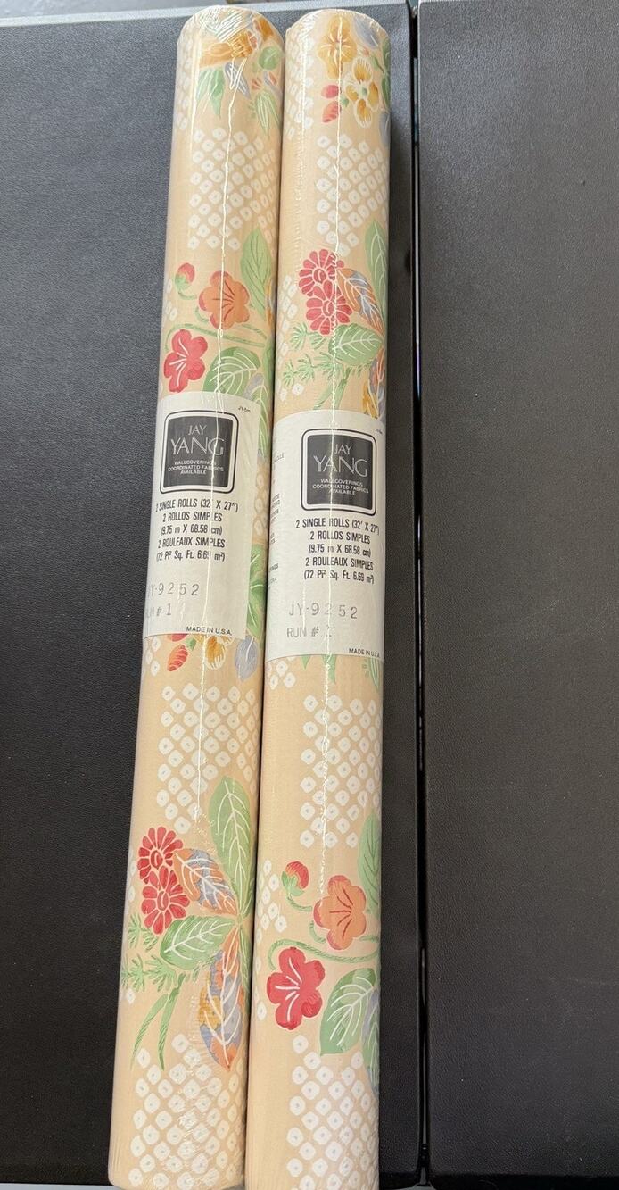 Vintage Jay Yang 2 Double Rolls Floral Palm Wallpaper 80s Shabby Chic Flowers